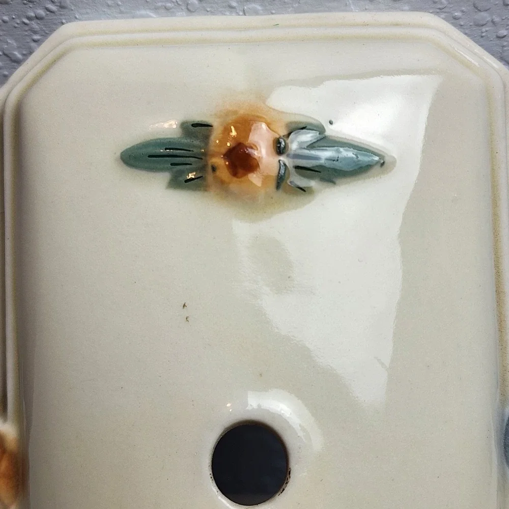 Vintage 30s Ceramic Art Deco Wall Sconce Light Fixture Floral Pull Chain Cottage